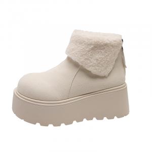 Теплые износостойкие короткие зимние ботинки для женщин, увеличивающие рост CZRSK, White With Yellow Base