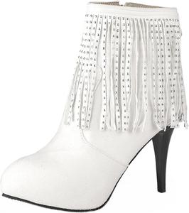 Женские модные ботильоны LYYSKY с короткой бахромой, застежкой-молнией сбоку, остроконечным носком и шпилькой 9,5 см, White