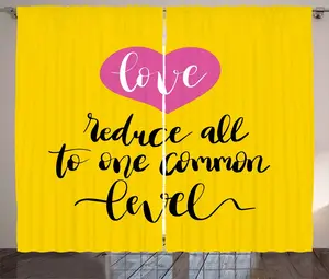 Штора ABAKUHAUS Quote Rustic с романтическим текстом и розовым сердцем, универсальная ленточная штора для гостиной с петлями и крючками, 280 x 175 см, цвет: черный, желтый, розовый Abakuhaus