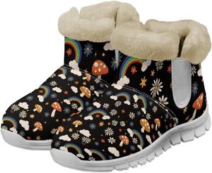 JoyLamoria мультяшные зимние сапоги Санта-Клауса для женщин, утепленные зимние ботильоны с меховой подкладкой для Рождества, кроссовки для прогулок, легкие нескользящие сапоги средней высоты, Rainbow Floral