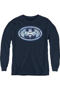 Футболка с длинным рукавом Batman Cyber Bat Shield для детей Gildan, темно-синий