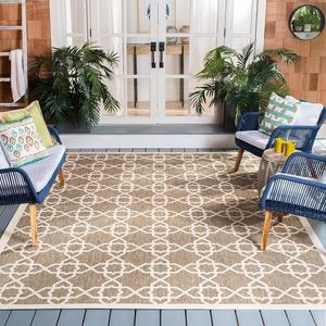 Ковер SAFAVIEH, 201 x 201 см, Washable Rug Outdoor Courtyard Collection - квадратный, Brown & Beige, без линьки и легкий в уходе, идеален для патио, заднего двора, прихожей (CY6032-242)