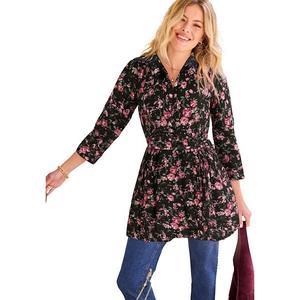 Длинная рубашка с карманами Plus size Woman Within, Black Floral