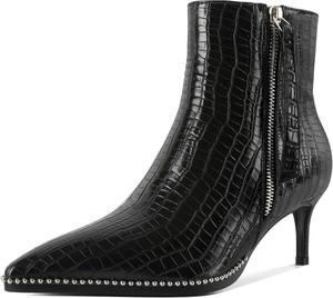 Женские ботинки с низким каблуком, заостренный носок, короткие ботильоны с бисером, молнией и каблуком-ита 2,5 дюйма Younton, Crocodile Black