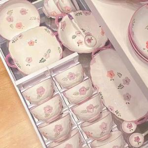 Ceramics Набор тарелок и мисок Midailei Pearson, стильная посуда для дома, японский дизайн с узором ирис, 26 предметов на 6 персон