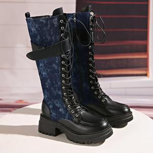 Женские западные ботинки до середины голени, модные и прочные, готический стиль, повседневные для поездок, для свадеб, вечеринок и выпускных Generic, Blue