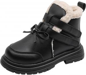 Зимние сапожки для малышей, плюшевые, толстые и теплые, ботильоны с эстетичным бантиком, резиновой подошвой, водонепроницаемые, удобные, из плюшевого хлопка, легкие зимние сапожки Generic, Black