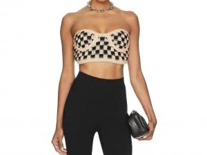 Топ-бюстье Ланы в клетку цвета загара For Love & Lemons, Tan Check