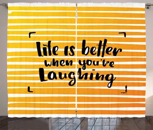 Штора ABAKUHAUS в деревенском стиле с надписью Always Laughing Striped, универсальная ленточная штора для гостиной с петлями и крючками, 280 x 175 см, оранжево-желтый и черный Abakuhaus
