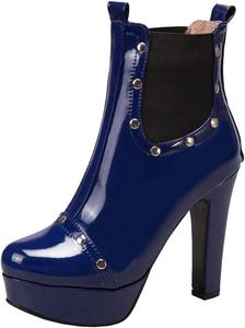Женские ботильоны Alsoloveu из лакированной кожи на платформе, стиль Челси, с массивным высоким каблуком, короткие, с округлым носком, Blue