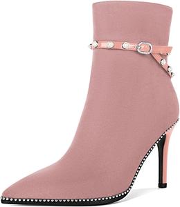 Женские ботильоны SAMMITOP, короткие сапожки с заостренным носком, стойка-кубита на высоком каблуке, модные туфли с бусинами, жемчужной пряжкой, для платья, каблук 4 дюйма