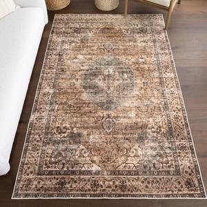 Ковер nuLOOM, 153 x 244 см, с моющейся поверхностью, водонепроницаемый, непромокаемый, с противоскользящей основой и устойчивостью к пятнам для гостиной, спальни, кухни, столовой, цвет Karrigan Brown