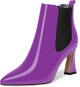 Женские эластичные ботильоны NUMALEO с острым носком, деловые, стильные, из лакированной кожи, с высокими каблуками-блоками, 3,3 дюйма, Black Purple