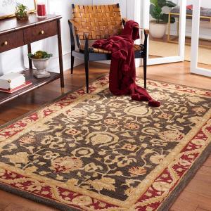 Ковер SAFAVIEH, 122 x 183 см, Anatolia Collection, Charcoal & Red, ручной работы, традиционный восточный, шерстяной, идеален для помещений с высокой проходимостью: прихожая, гостиная, спальня (AN548B)