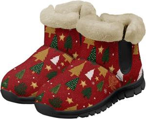 Женские легкие зимние ботинки с утеплителем, теплые, мягкие, удобные, с нескользящей подошвой, для зимы, на каждый день, ботильоны до щиколотки, размер 36-41, черная подошва Quxjehoe, Christmas Tree