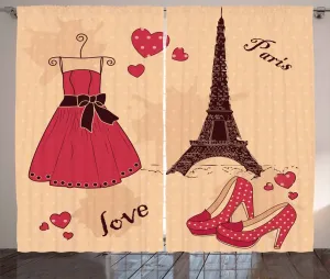 Штора ABAKUHAUS Heels and Dresses в деревенском стиле, ретро-французский стиль, присборенная тесьма для спальни с петлями и крючками, 280 x 225 см, цвет лососевый, темно-коричневый, розовый Abakuhaus