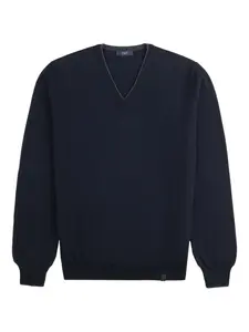 Свитер с V-образным вырезом и налокотниками Fay, синий