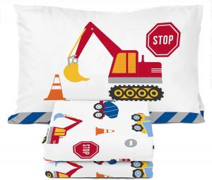 Комплект постельного белья для малышей Sunny Side Up Construction Zone - 3 предмета, включая наволочку - Супермягкие простыни из микрофибры с изображением грузовиков, белый