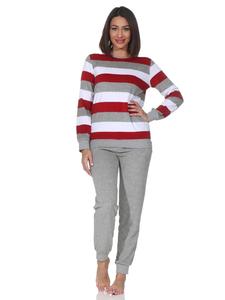 NORMANN Пижама из махровой ткани с длинными рукавами и манжетами, в полоску, красного цвета