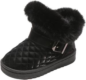 Девочковые зимние сапожки с пушистой подкладкой, теплые меховые ботинки для снега, милые мягкие толстые ботиночки для холодной погоды, ботильоны для выхода на улицу Generic, Black