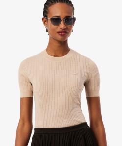 Вязаный свитер с короткими рукавами из мериносовой шерсти, связанный 3D-методом, высокой плотности вязки.