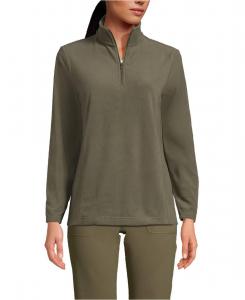 Женская флисовая толстовка на молнии до середины груди, подходящая для любой погоды, высокая Lands' End, Forest moss