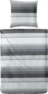 Фланелевое постельное белье в полоску, 135 х 200 см, серо-черное Hahn Haustextilien