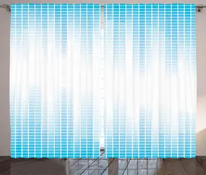 Шторы ABAKUHAUS Modern Rustic, геометрический квадратный дизайн, универсальные ленточные шторы для гостиной с петлями и крючками, 280 x 175 см, белые и синие Abakuhaus