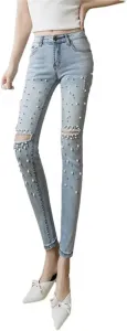 Женские рваные джинсы-скинни с высокой талией