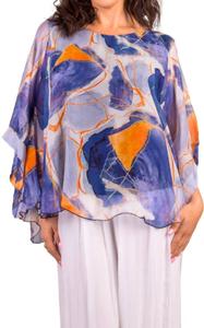 Колетта Абстракт шелковый топ в темно-синем GIGI MODA