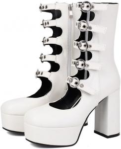 Готические женские ботинки с несколькими ремешками и массивным каблуком на платформе, темный альтернативный стиль Лолита и панк, обувь для повседневной носки и вечеринок LokoLucx, White
