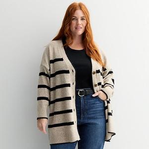 Поло кардиган-туника Plus size Sonoma Goods For Life, Tan Black Stripe