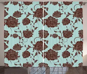 Штора ABAKUHAUS Floral Rustic, ретро-цветочный декор, универсальная ленточная штора для гостиной с петлями и крючками, 280 x 245 см, нежно-голубой коричневый цвет Abakuhaus