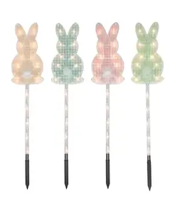 Набор из 4 прозрачных фонарей с пасхальным кроликом в клетку и маркером для дорожек на газоне Northlight, black