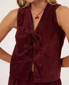 Женский вельветовый жилет с бантом Bohodot, бордовый