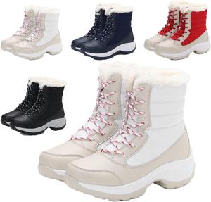 Женские зимние сапоги до середины икры, легкие, удобные, теплые, уличные, на шнуровке, с нескользящей подошвой, водонепроницаемые, с поддержкой щиколотки, короткие ботильоны Generic, White