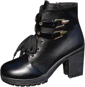 Готические ботинки для женщин, модные массивные ботильоны на высоком каблуке, противоскользящие боевые и ковбойские ботинки, с круглым носком, шнуровкой, на осень и зиму, короткие с боковой молнией Generic, Black