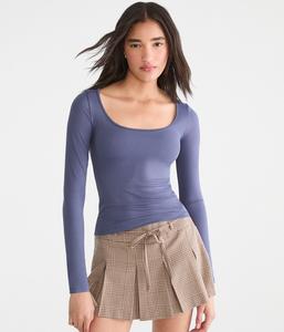 Aeropostale Футболка с длинными рукавами и круглым вырезом из мягкой ткани, серо-голубой