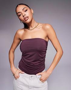 Боди-бандо ASOS DESIGN со сборками по бокам, облегающее, коричневого цвета - КОРИЧНЕВЫЙ