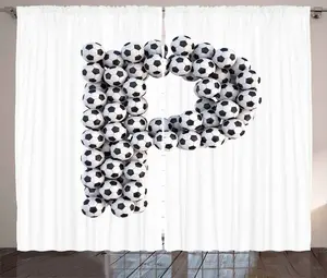 Штора в деревенском стиле ABAKUHAUS с буквой P, футбольным мячом, присборенная штора из тесьмы для спальни с петлями и крючками, 280 x 175 см, черно-белая Abakuhaus