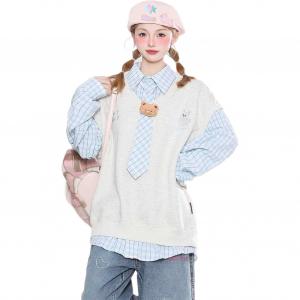 NEVER RULE Свитшот женский White Gray Polo Collar Moderate Mock Two Piece
