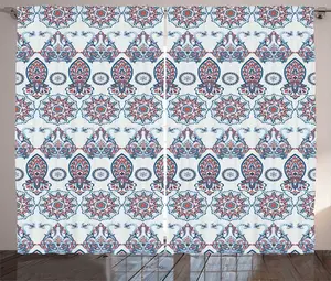 Штора ABAKUHAUS Paisley Rustic с традиционными этническими цветами, присборенная тесьма для спальни с петлями и крючками, 280 x 225 см, белый, разноцветный Abakuhaus