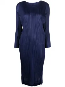 Плиссированное платье миди с длинными рукавами Pleats Please Issey Miyake, синий