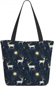 Женская сумка-тоут Starry Sky Elk темно-синего цвета с принтом, большая сумка через плечо на молнии, сумка для работы и путешествий.