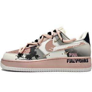 Nike Кроссовки Air Force 1 Mini Gold Pink Firework, женские, износостойкие, низкие, для скейтбординга, черно-розовые