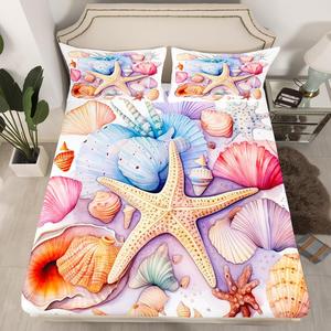 Erosebridal Комплект постельного белья Starfish Full с морской тематикой и водяными рисунками ракушек, Multi 02