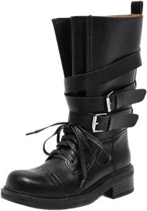 Женские модные ботинки с боковыми пряжками, с ретро закругленным носком, резиновой подошвой, для повседневного использования на улице. Fusecottc, Black