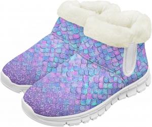 Детские зимние сапоги для девочек, водонепроницаемые, противоскользящие, для холодной погоды, с искусственным мехом, походные ботинки Goronwyfloyd, Colorful Mermaid Scales