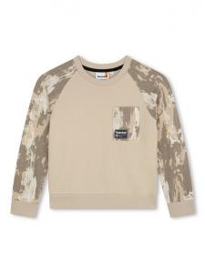 Детский свитшот с абстрактным принтом и карманом из французского футера Timberland, Natural