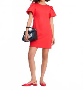 Kate Spade Мини-платье с короткими рукавами и пышными рукавами из ткани понте, красное